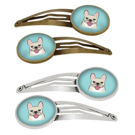 CAROLINES TREASURES Checkerboard Blue French Bulldog Barrettes Hair Clips, Set of 4, 4PK BB1176HCS4